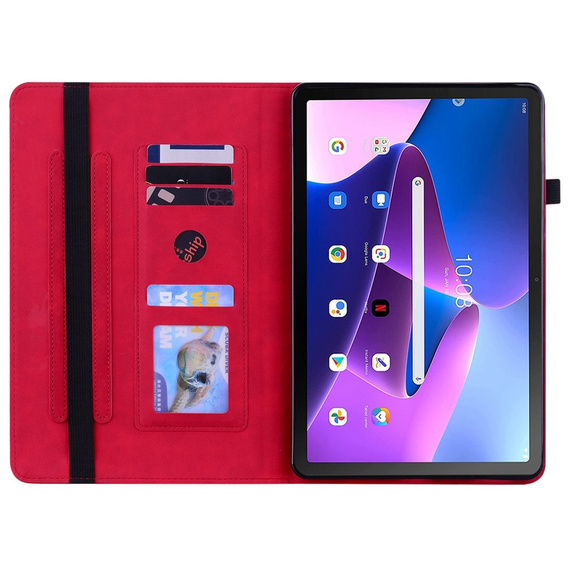 Pouzdro pro Lenovo Tab M10 10.1 Gen 3, Wallet Pen Slot, červené