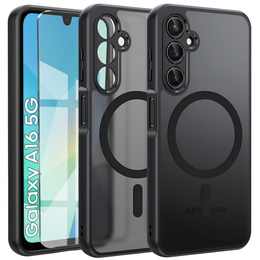 Pouzdro pro Samsung Galaxy A16, pro MagSafe, ERBORD Matt Case, černé + sklo na displej