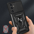 Pancéřové pouzdro pro Samsung Galaxy A25, pancéřový kroužek Slide Ring, černé + 9H sklo
