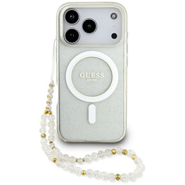 Pouzdro Guess IML Glitter Pearl Strap MagSafe pro iPhone 17 Pro Max