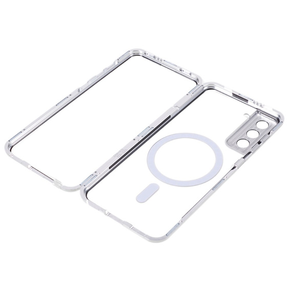 Magnetické pouzdro Dual Glass MagSafe pro Samsung Galaxy S22, stříbrné
