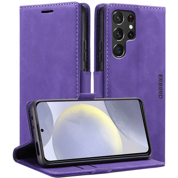 Pouzdro pro Samsung Galaxy S24 Ultra, ERBORD Vintage peněženka s klopou, fialové