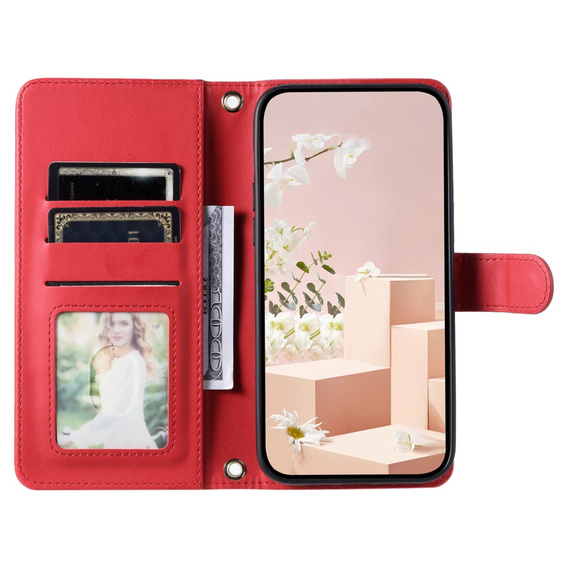 Pouzdro s klopou pro iPhone 16 Plus, Rhombus Crossbody Leather, červené