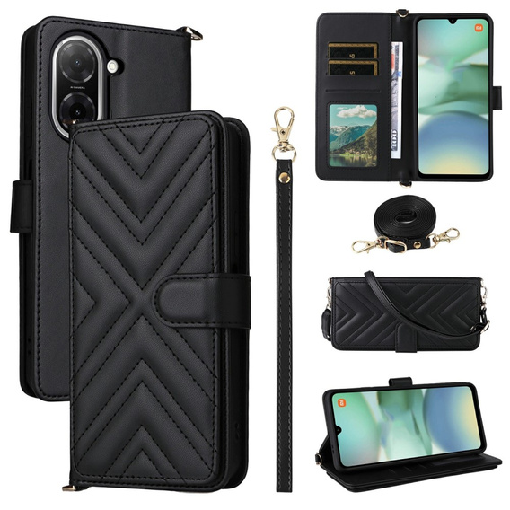 Flipové pouzdro pro Xiaomi Redmi A5, Crossbody Leather Wallet, černé