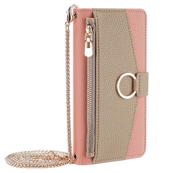 Flipové pouzdro Wallet Zipper Pocket pro Samsung Galaxy A56 5G, Wallet Zipper Pocket, se zrcátkem, růžové
