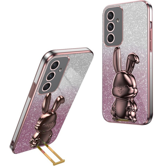 Pouzdro pro Samsung Galaxy A54 5G, Glitter Rabbit, s výsuvným stojánkem, růžové