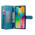 Klopové pouzdro pro iPhone 16 Pro Max, Wallet Zipper Pocket, modré