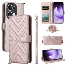 Flipové pouzdro pro Oppo Reno 13 Pro 5G, Crossbody Leather Wallet, růžové