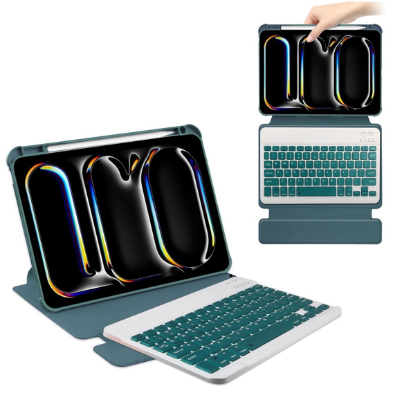 Pouzdro s klávesnicí pro iPad Pro 11" 2024 (5 gen.), Rotary 360° Leather, tmavě zelené