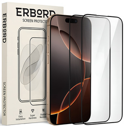 2x tvrzené sklo ERBORD 3D pro iPhone 16 Pro Max pro celý displej