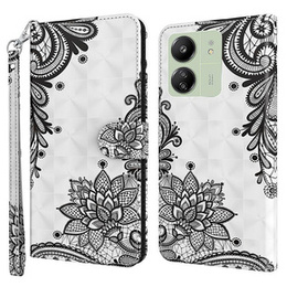 Klopové pouzdro pro Xiaomi Redmi 13C / Poco C65, Wallet, Lace Flower bílé