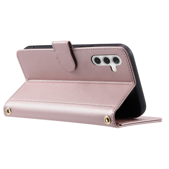 Pouzdro s klopou pro Samsung Galaxy A55 5G, Rhombus Crossbody Leather, růžové rose gold