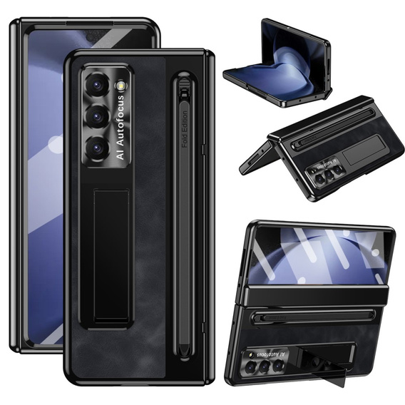 Kožené pouzdro Leather+PC s podstavcem, sklem a stylusem pro Samsung Galaxy Z Fold6 5G