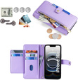 Klopové pouzdro pro iPhone 16E, Wallet Zipper Pocket, fialové