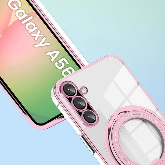 Magnetické pouzdro pro Samsung Galaxy A56, pro MagSafe, růžové + sklo 9H