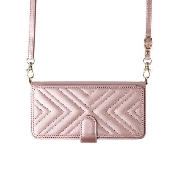 Flipové pouzdro pro Realme 14 Pro+ 5G, Crossbody Leather Wallet, růžové rose gold