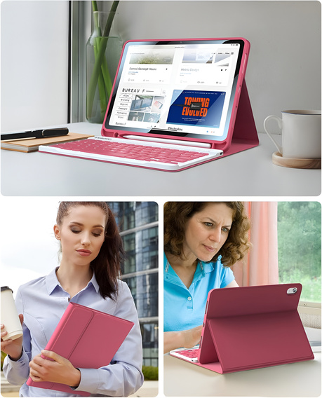 Pouzdro + klávesnice iPad 10.9 2022 10 Gen, Pen Slot, růžové rose gold