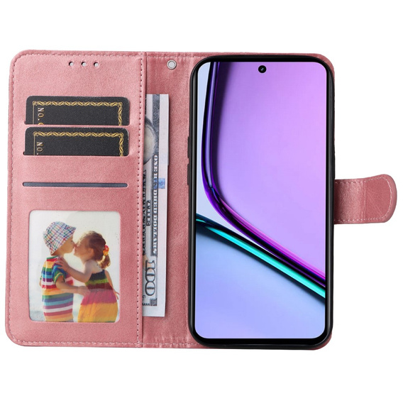 Klopové pouzdro pro Realme C67, Leather Wallet, růžové rose gold