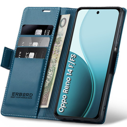 Pouzdro pro Oppo Reno 14 F / 14 FS, ERBORD Glossy Litchi, flipová peněženka, modré