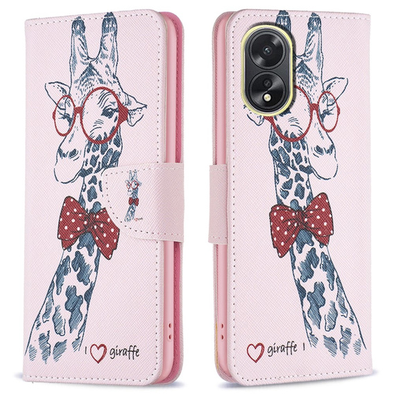 Klopové pouzdro pro Oppo A38 4G / Oppo A18 4G, Wallet, Giraffe růžové