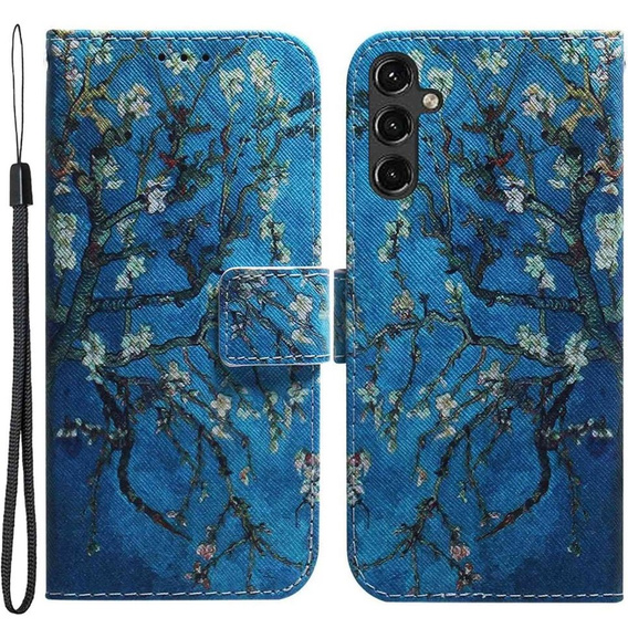 Klopové pouzdro pro Samsung Galaxy A14 4G/5G, Wallet, Sakura, modré