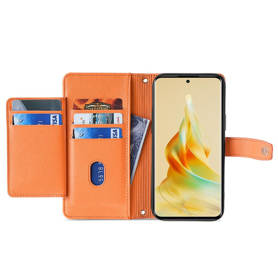 Klopové pouzdro pro Oppo Reno8 T 4G, Wallet Zipper Pocket, oranžové