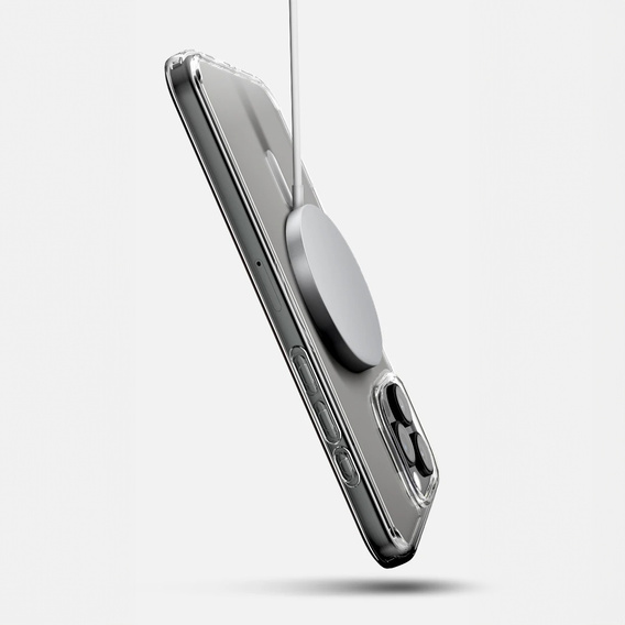 Pouzdro ERBORD MagSafe pro iPhone 16 Pro Max, aktivní tlačítko, průhledné + sklo na displej