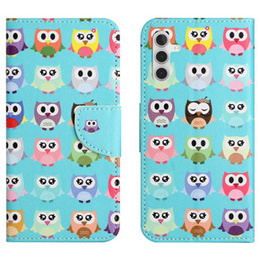 Klopové pouzdro pro Samsung Galaxy M15 5G, Wallet, Owls modré