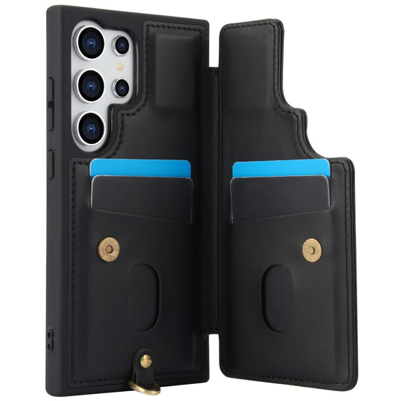 Pouzdro pro Samsung Galaxy S25 Ultra, Leather Flower Card Slot, černé