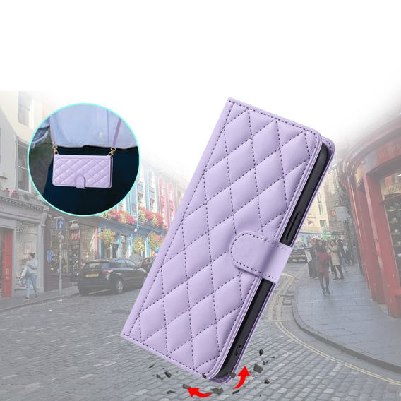 Pouzdro s klopou pro Samsung Galaxy S25, Rhombus Crossbody Leather, fialové