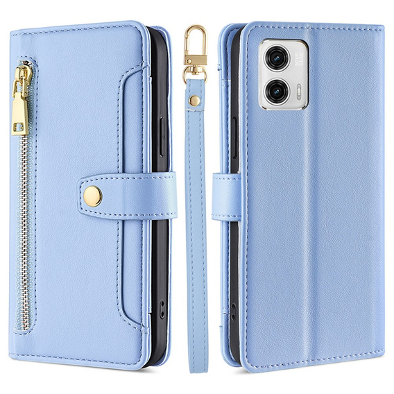 Klopové pouzdro pro Motorola Moto G73 5G, Wallet Zipper Pocket, modré