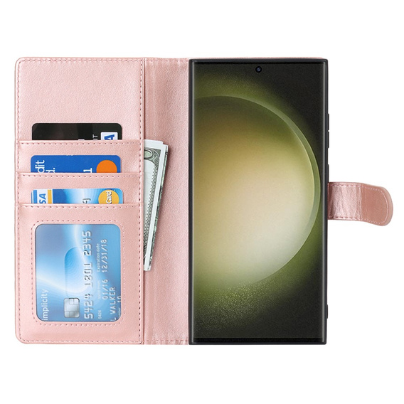 Klopové pouzdro pro Samsung Galaxy S23 Ultra, peněženka, pro MagSafe, růžové rose gold