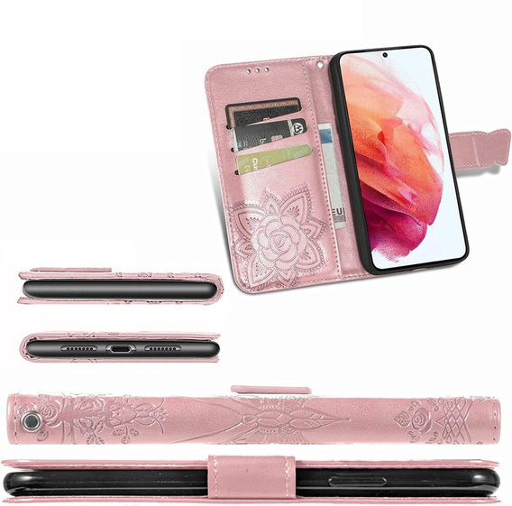 Klopové pouzdro pro Motorola Moto E14, Butterfly, růžové rose gold