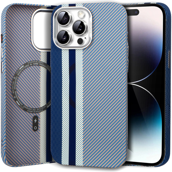 Pouzdro pro iPhone 14 Pro, Carbon Fiber MagSafe, modré