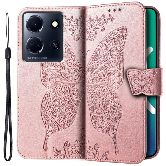 Klopové pouzdro pro Infinix Note 30 5G, Butterfly, růžové rose gold