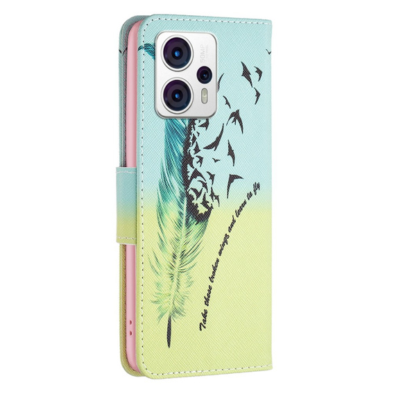 Klopové pouzdro pro Motorola Moto G53 5G / G23 / G13, Wallet, feather, modré