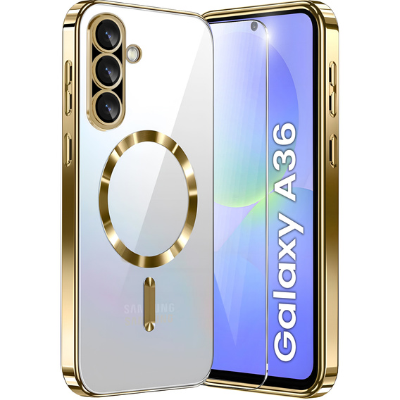 Pouzdro pro Samsung Galaxy A36, Electro MagSafe, zlaté + sklo na displej