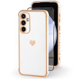 Pouzdro pro Samsung Galaxy S23 FE, Electro heart, bílé + Full Glue Ceramic Glass