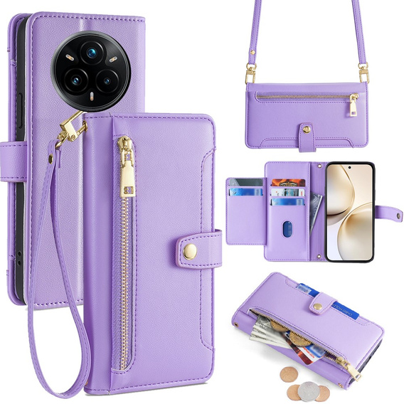 Klopové pouzdro pro Realme 14 Pro+ 5G, Wallet Zipper Pocket, fialové