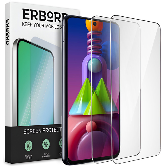 2x tvrzené sklo pro Samsung Galaxy M51, ERBORD 9H Hard Glass na displeji