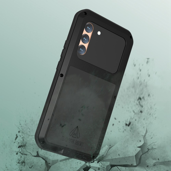 Pouzdro Love Mei pro Samsung Galaxy S22+ Plus, armored with glass, černé