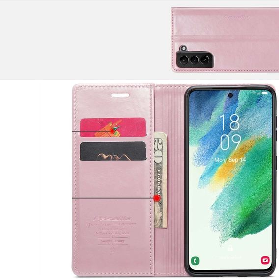 CASEME flipové pouzdro pro Samsung Galaxy S21 FE, Waxy Textured, růžové