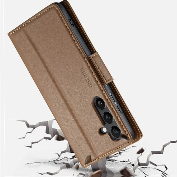 Pouzdro pro Samsung Galaxy A55, ERBORD Glossy Litchi, flipová peněženka, hnědé