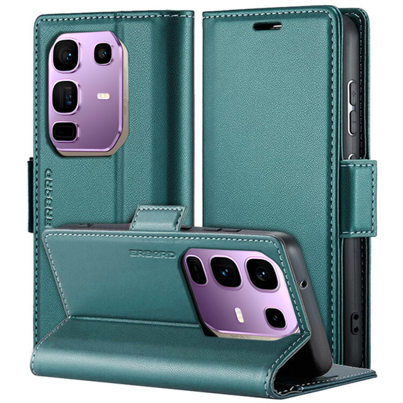 Pouzdro pro Infinix Note 50 Pro+, ERBORD Glossy Litchi, flipová peněženka, zelené