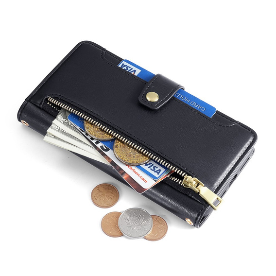 Klopové pouzdro pro Oppo Reno8 T 4G, Wallet Zipper Pocket, černé