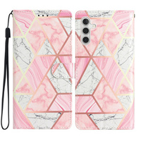 Klopové pouzdro pro Samsung Galaxy A25 5G, Wallet Marble, růžové + 9H sklo