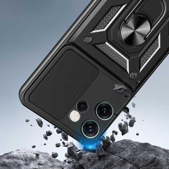 Pancéřové pouzdro pro Oppo Reno 14F, s ochranou fotoaparátu, se stojánkem, černé