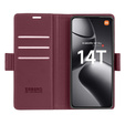 Pouzdro pro Xiaomi 14T Pro, ERBORD Glossy Litchi, flipová peněženka, červené