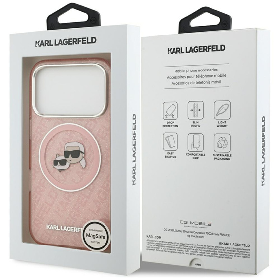 Pouzdro Karl Lagerfeld IML Glitter Karl & Choupette Heads Logo MagSafe pro iPhone 17 Pro