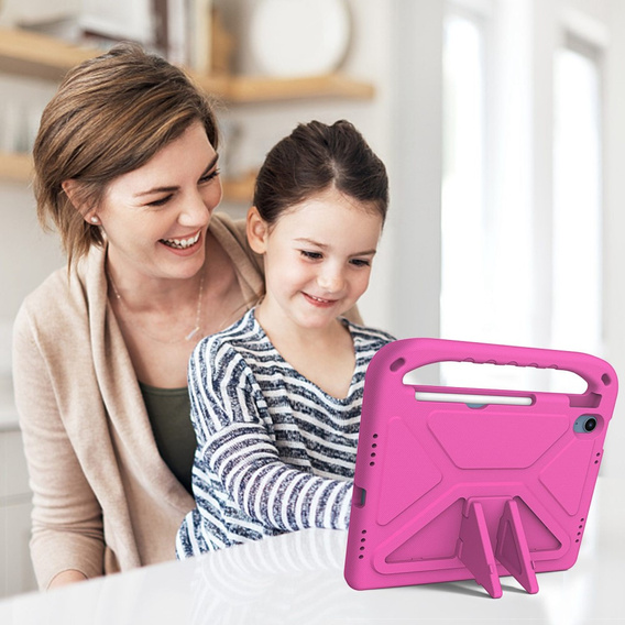 Dětské pouzdro pro iPad 11" 2025 A16 (11 gen.) / iPad 10.9" 2022 (10 gen.), s rukojetí, růžové
